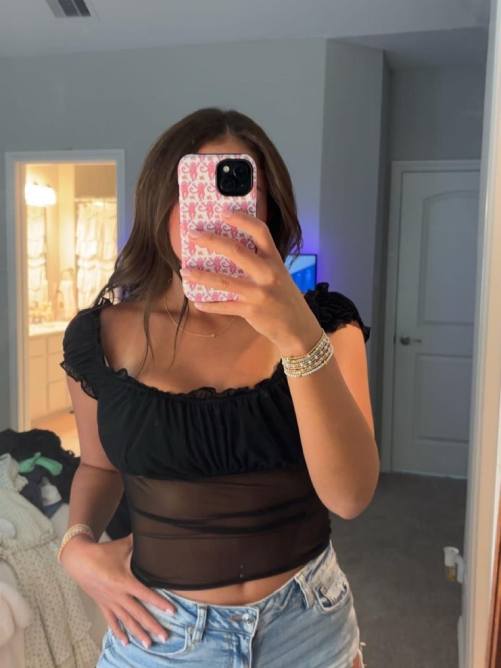Black Sheer Ruched Crop Top - Women